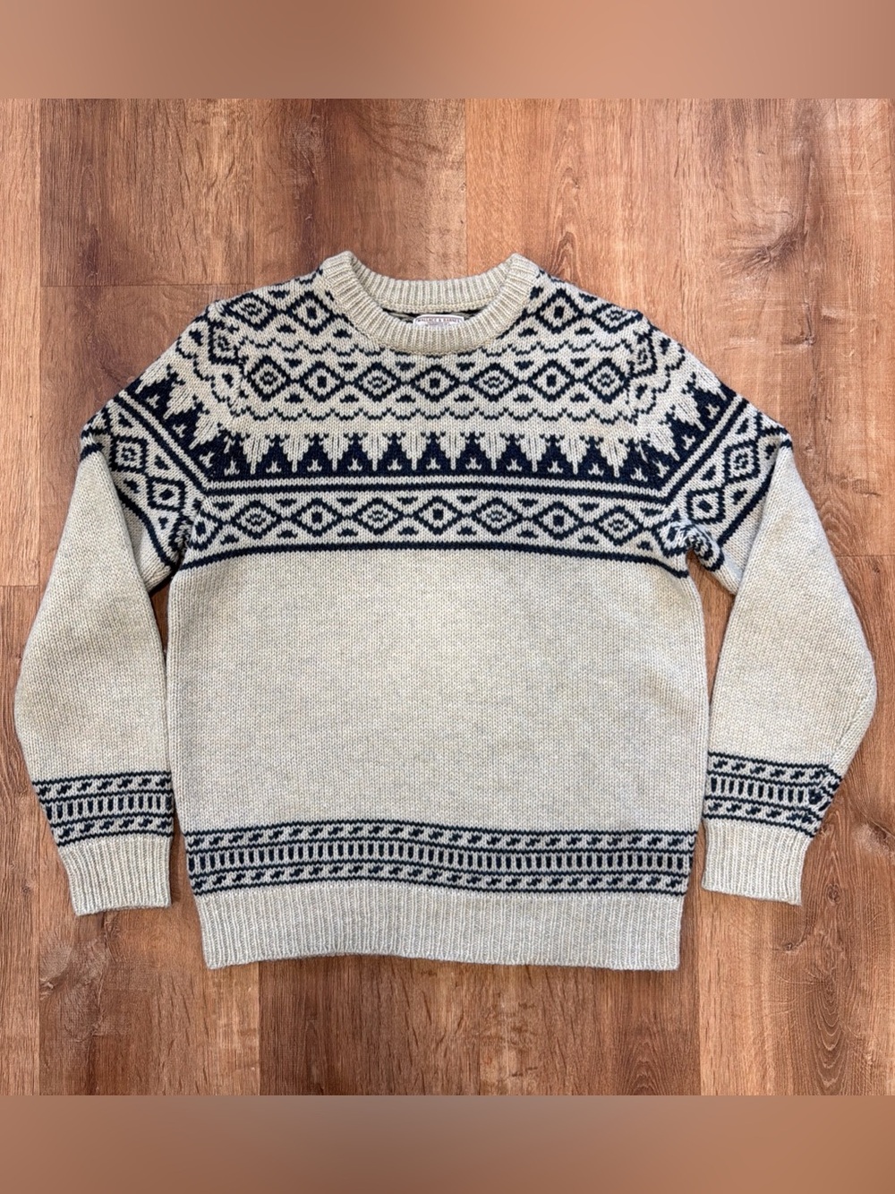 Wallace & Barnes Fair Isle Sweater Mens M Wool Tan Blue Fisherman Heritage Knit